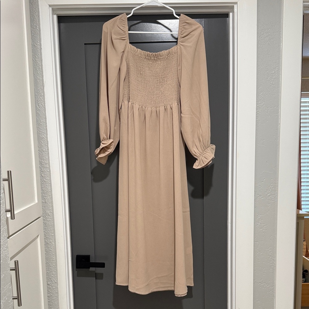 Elegant Tan Long Sleeve Dress